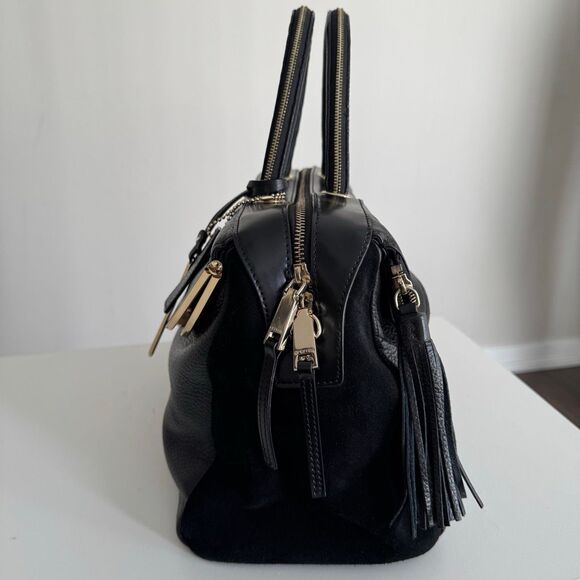 Cromia Black Italian Leather And Suede Satchel - Picture 9 of 10